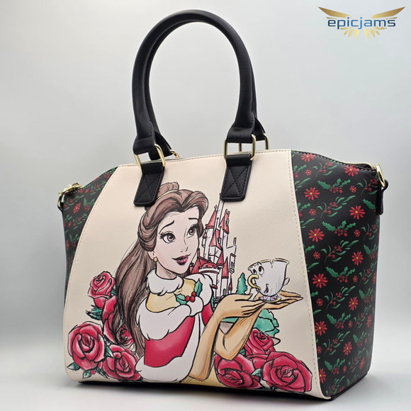 Loungefly Disney Beauty And The Beast Holiday Belle Floral Satchel Bag Purse New - Picture 3 of 8